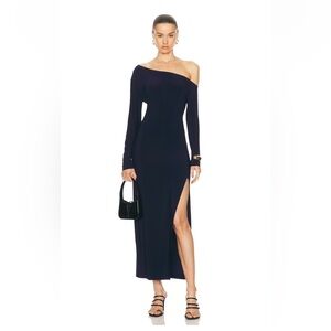 Norma Kamali Dress- Long Sleeve Drop Shoulder Side Slit Gown - True Navy-Large